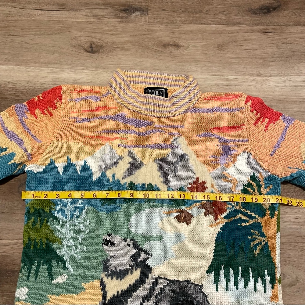 Vtg Berek by Marta D Hand knit 3D Wolf Sweater Crewneck Womens M Wearable Art - Picture 8 of 10